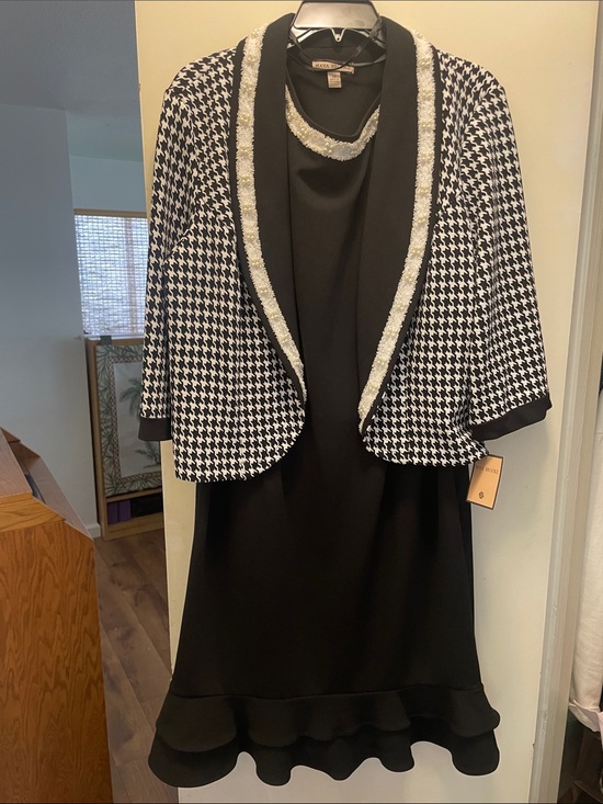 Maya Brooke Dresses & Skirts - Nina Leonard Black Midi Dress with Houndstooth Jacket